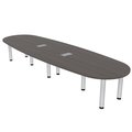 Skutchi Designs 12 Ft Oval Boat Conference Table Power And Data, Silver Post Legs, 12 Person Table, Black Oak H-BOVL-46143PT-25-EL